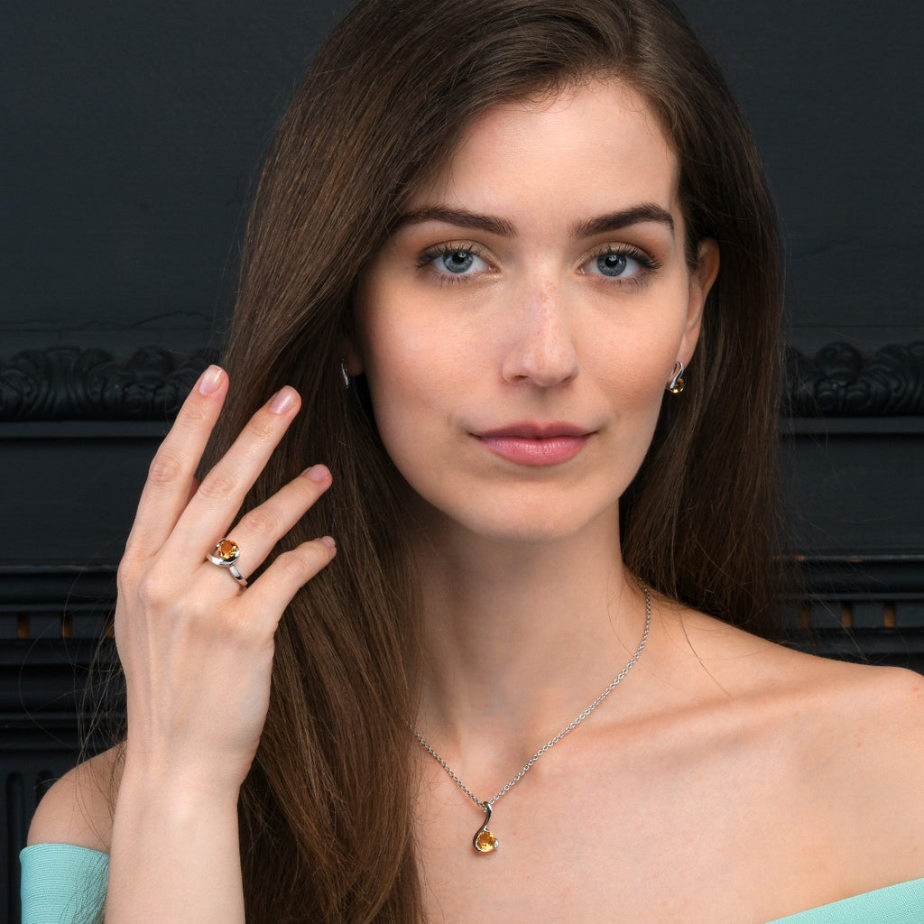 Citrine Drop Pendant Necklace in Sterling Silver