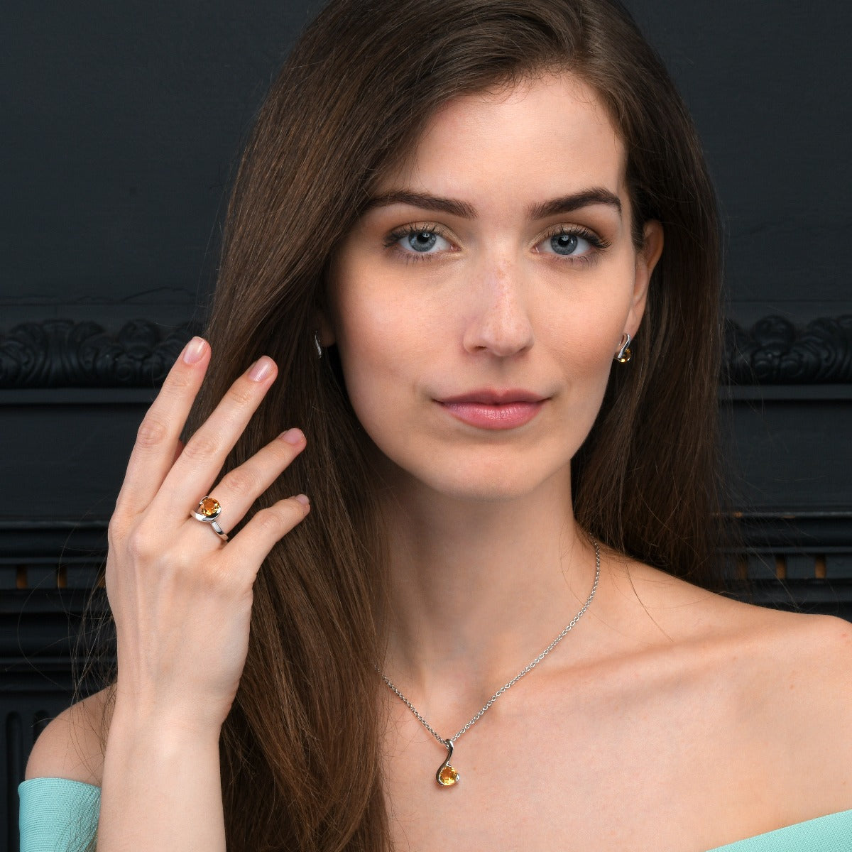 Citrine Drop Pendant Necklace in Sterling Silver