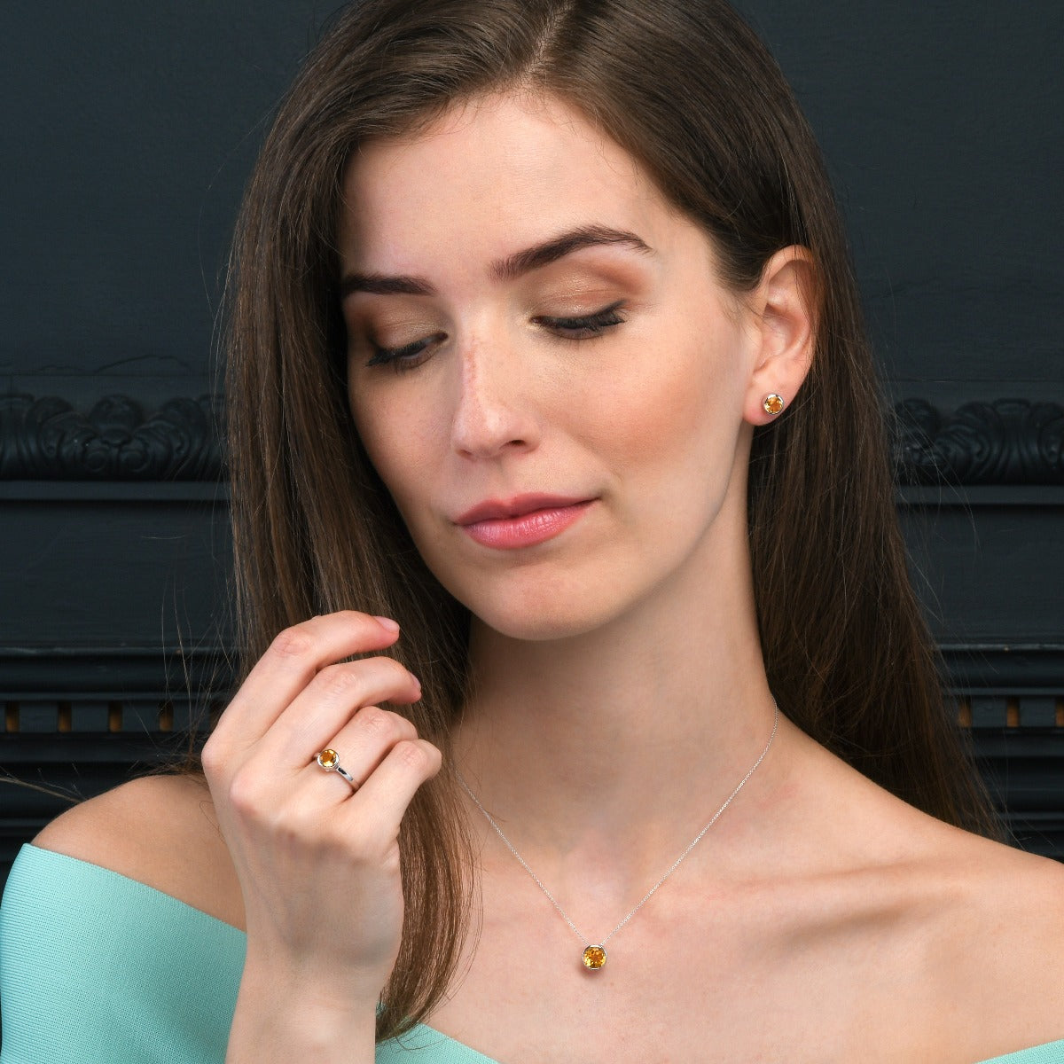 Bezel Set Citrine Pendant Necklace in Sterling Silver