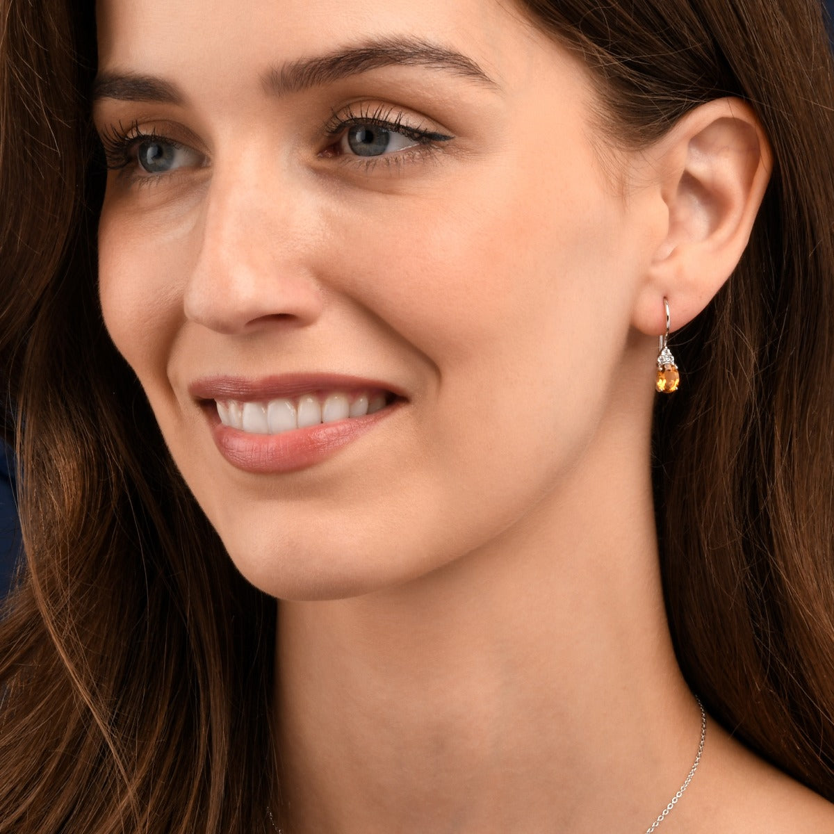 Oval Shaped Citrine Drop Earrings in Sterling Silver