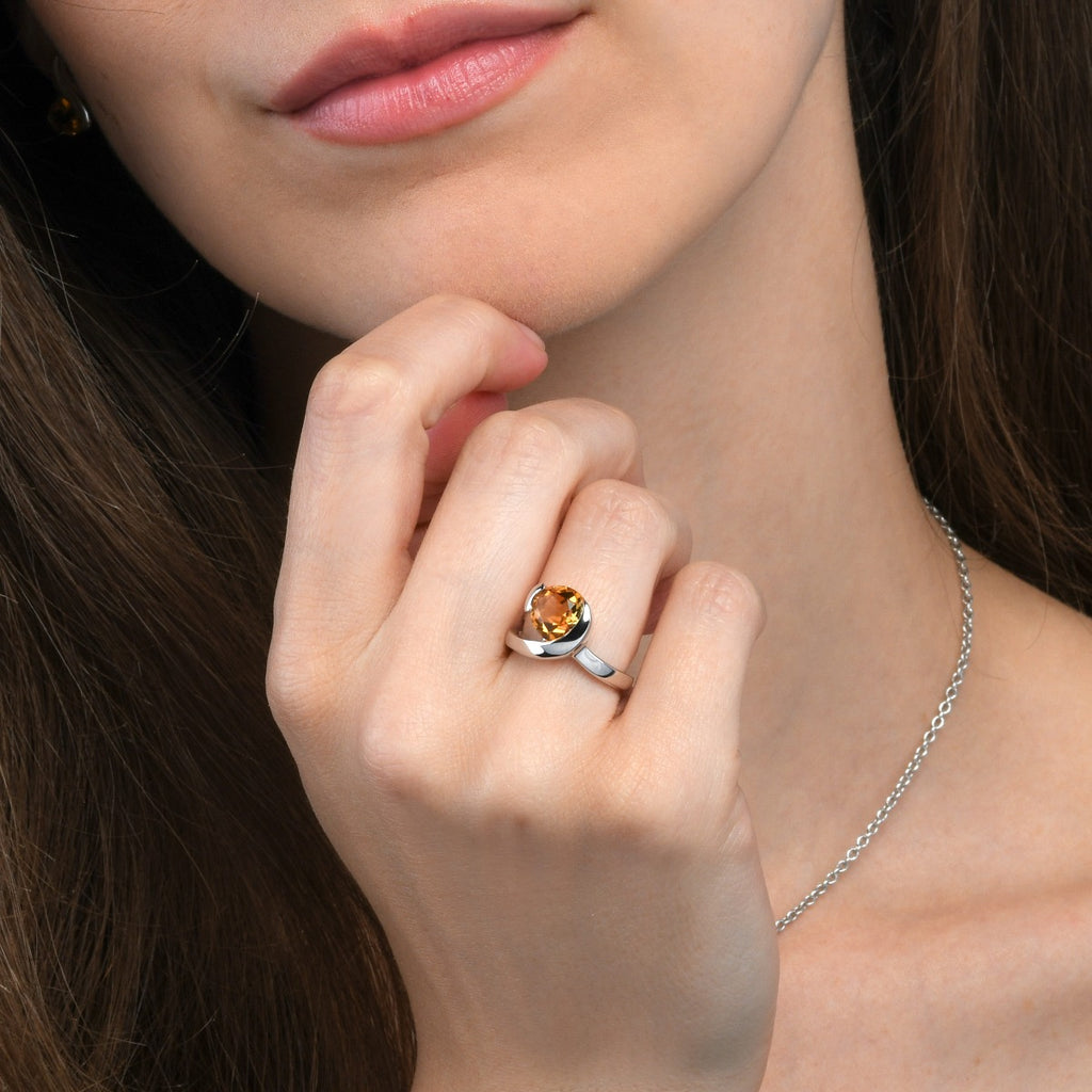 Sterling Silver Ring with a Pear-Shaped Citrine Gemstone