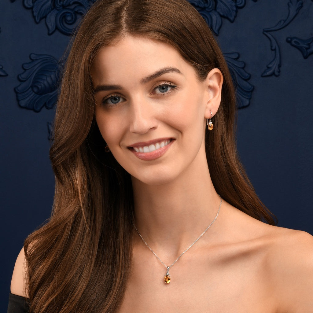 Oval Shaped Citrine Pendant Necklace in Sterling Silver