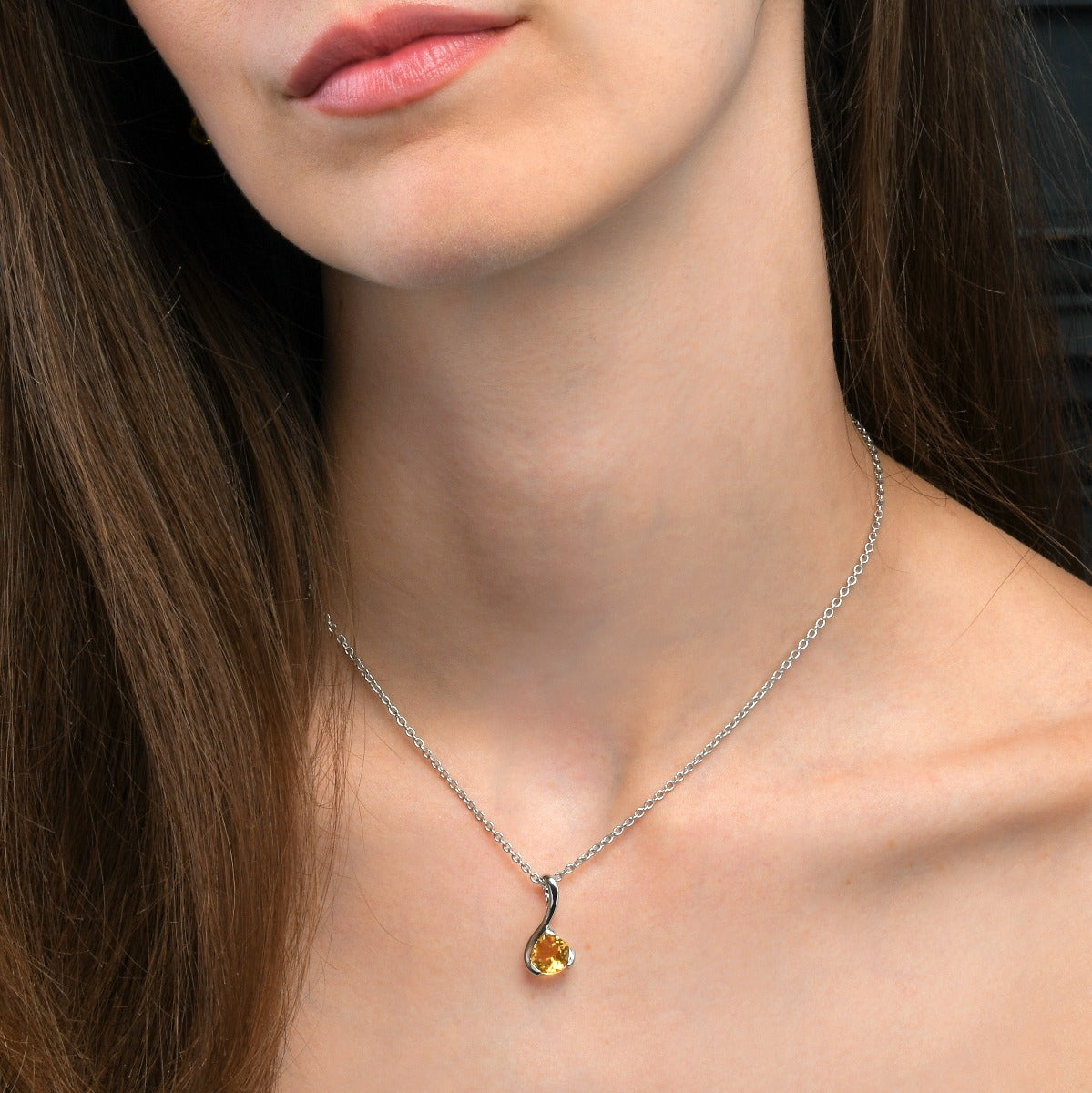 Citrine Drop Pendant Necklace in Sterling Silver