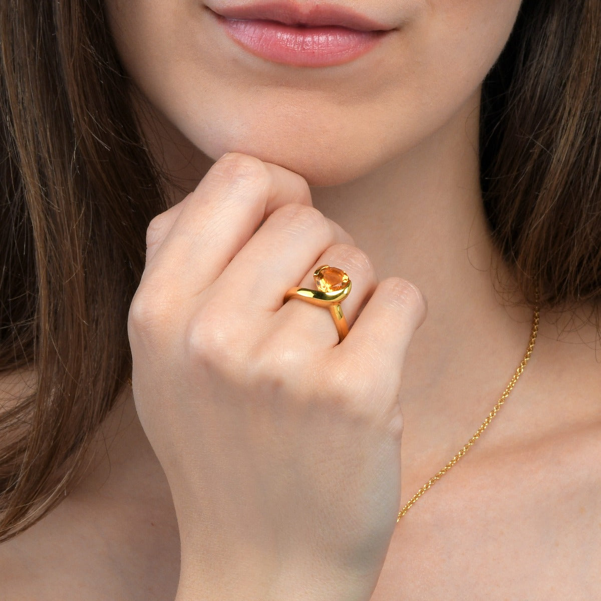 Gold Ring with a Pear-Shaped Citrine Gemstone