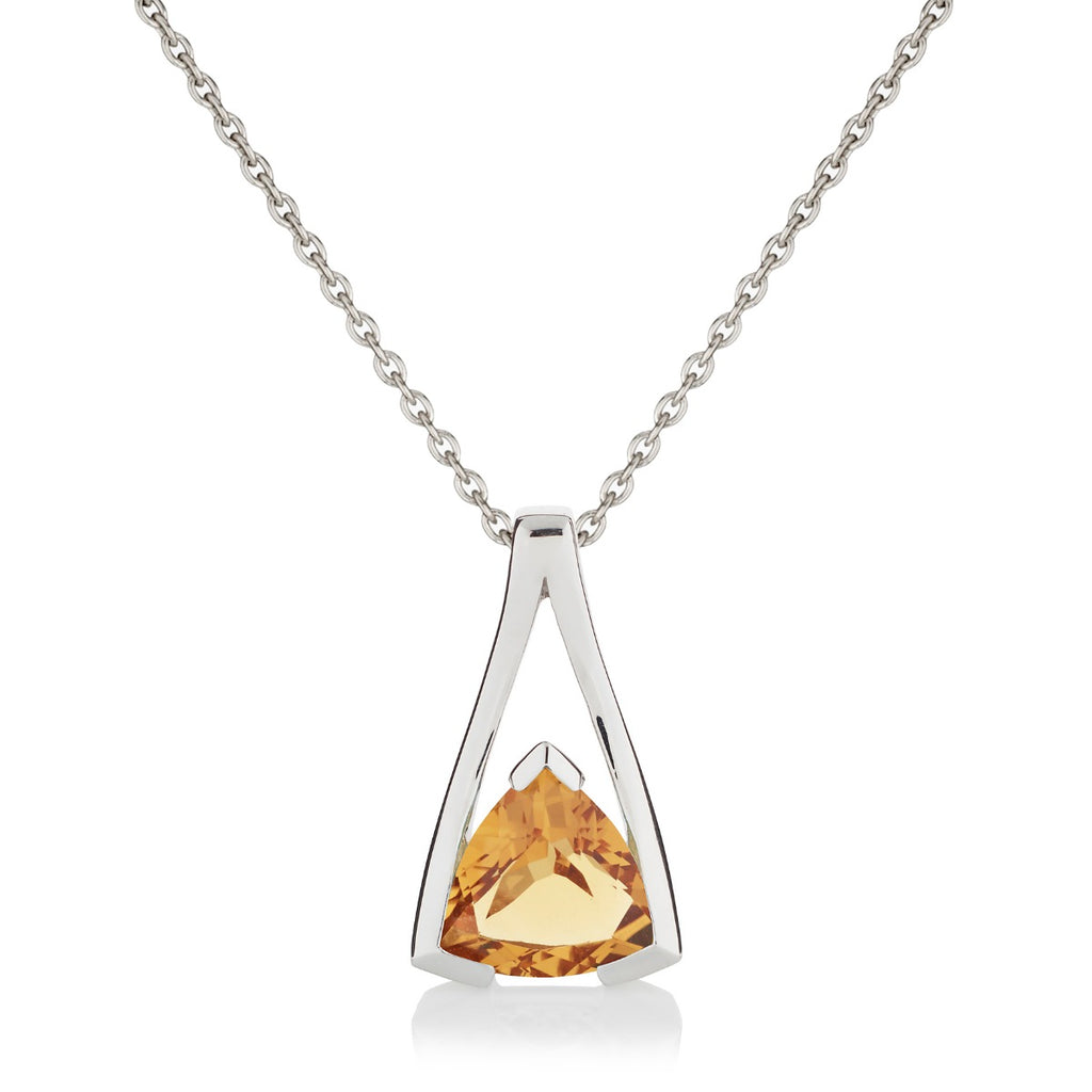 Trillion Cut Citrine Pendant Necklace in Sterling Silver