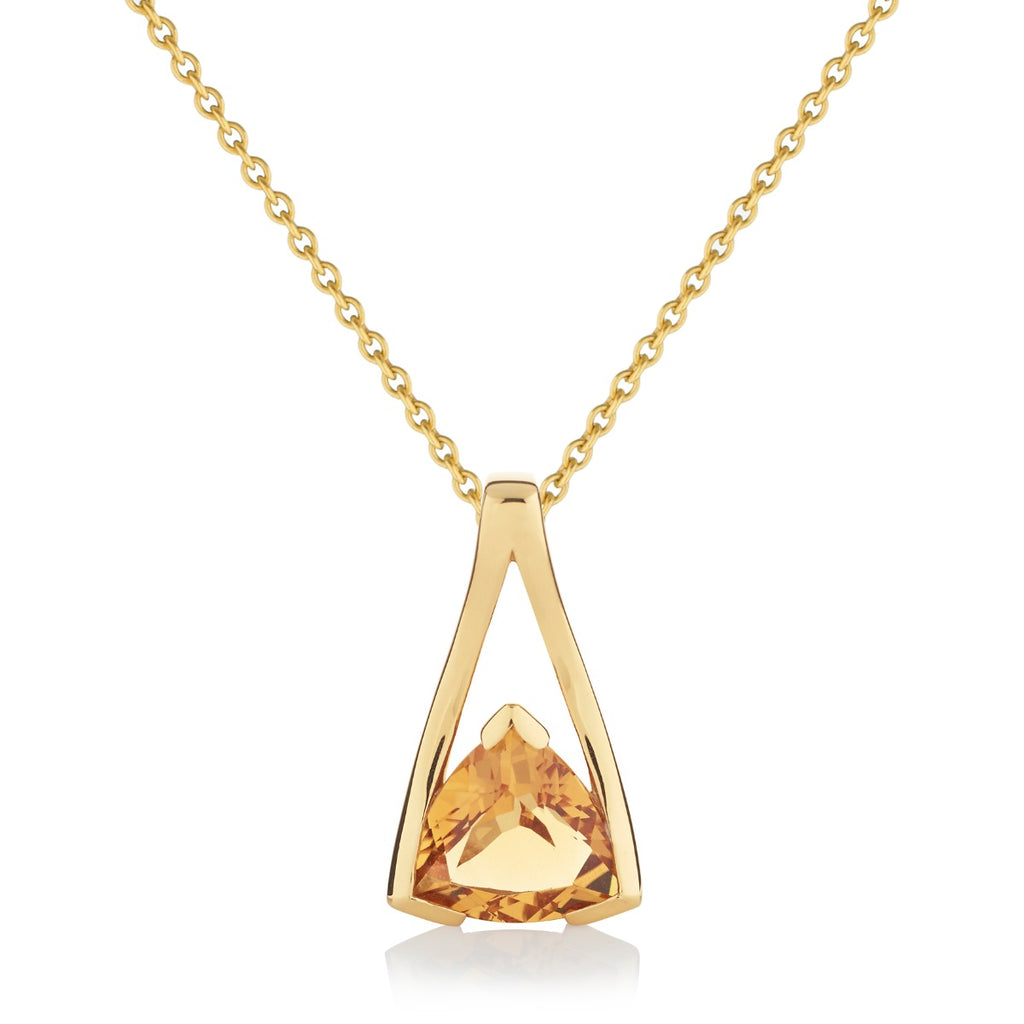 Trillion Cut Citrine Pendant Necklace in Gold Plated Sterling Silver