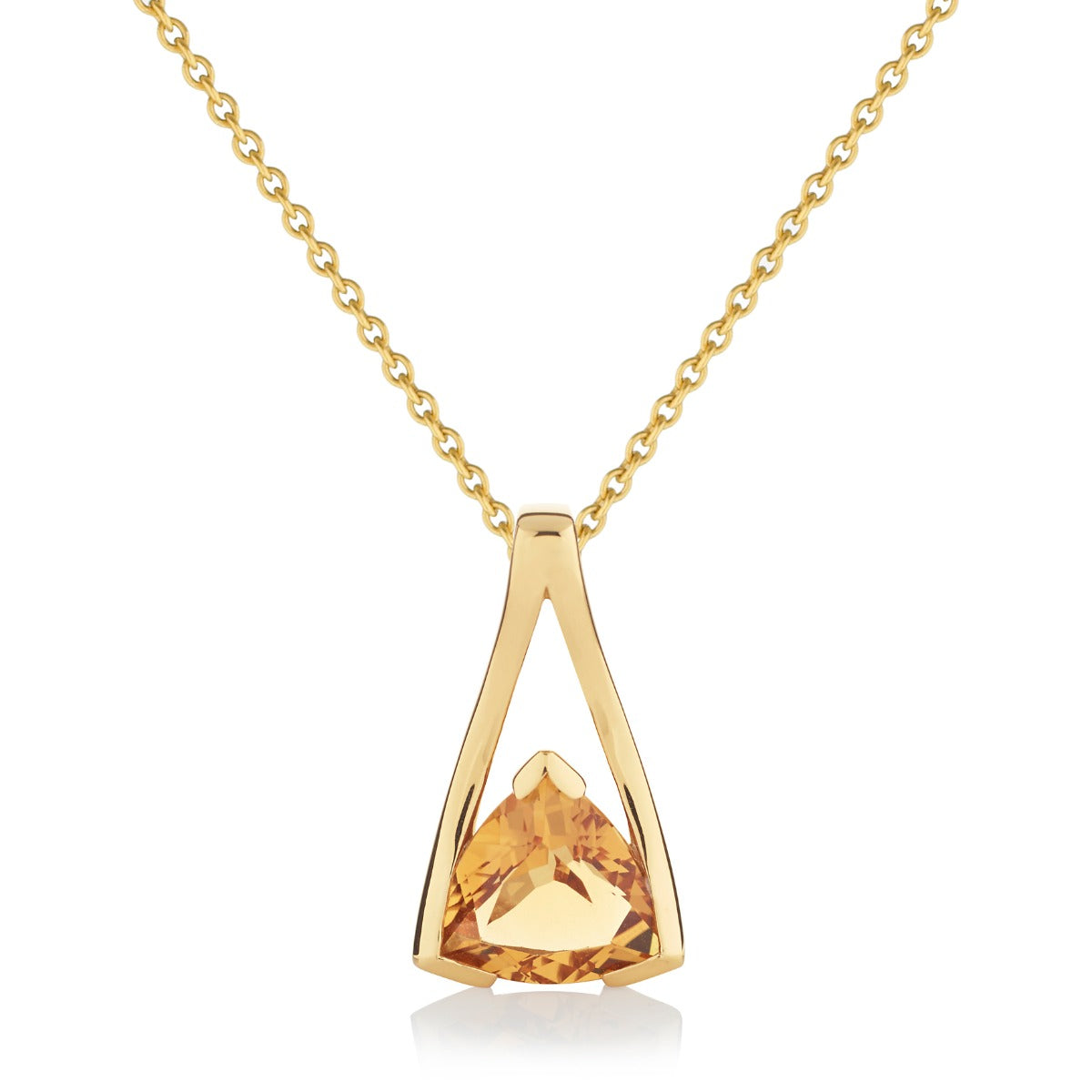 Trillion Cut Citrine Pendant Necklace in Gold Plated Sterling Silver
