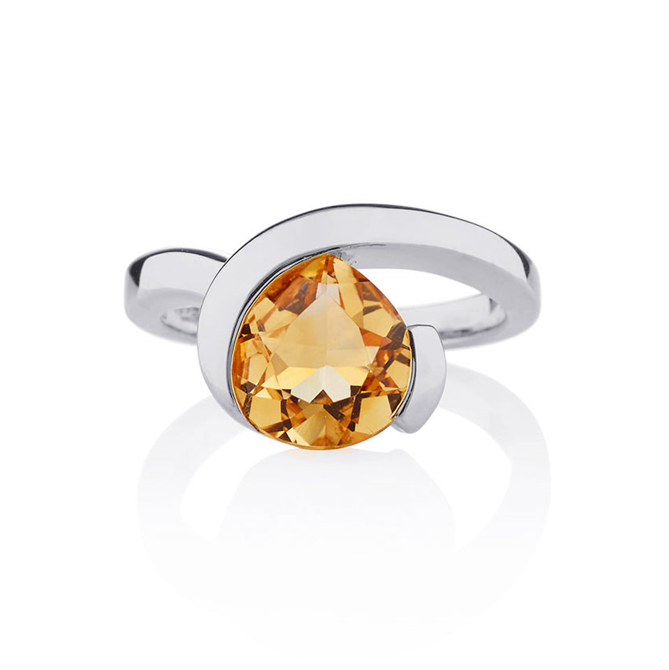 Sterling Silver Ring with a Pear-Shaped Citrine Gemstone