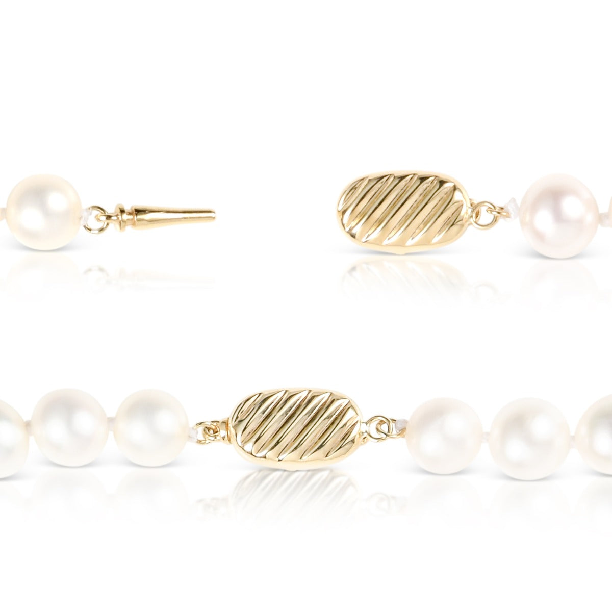6.5-7.5mm White Freshwater Pearl Bracelet in 9K Yellow Gold