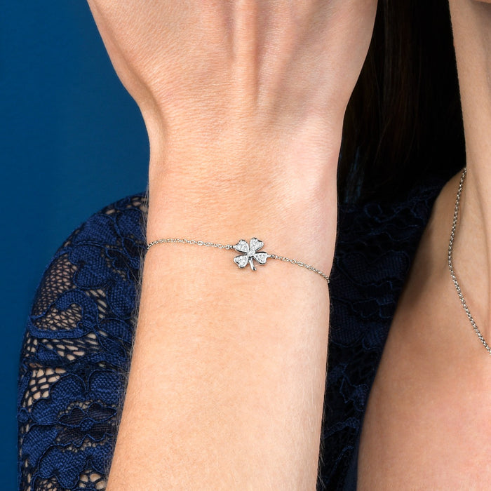 Sterling Silver 4 Leaf Clover Bracelet with Cubic Zirconia