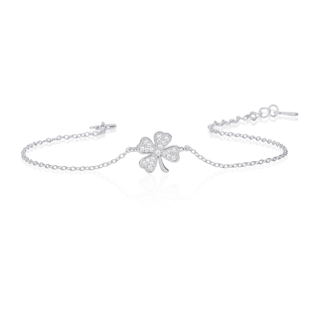 Sterling Silver 4 Leaf Clover Bracelet with Cubic Zirconia