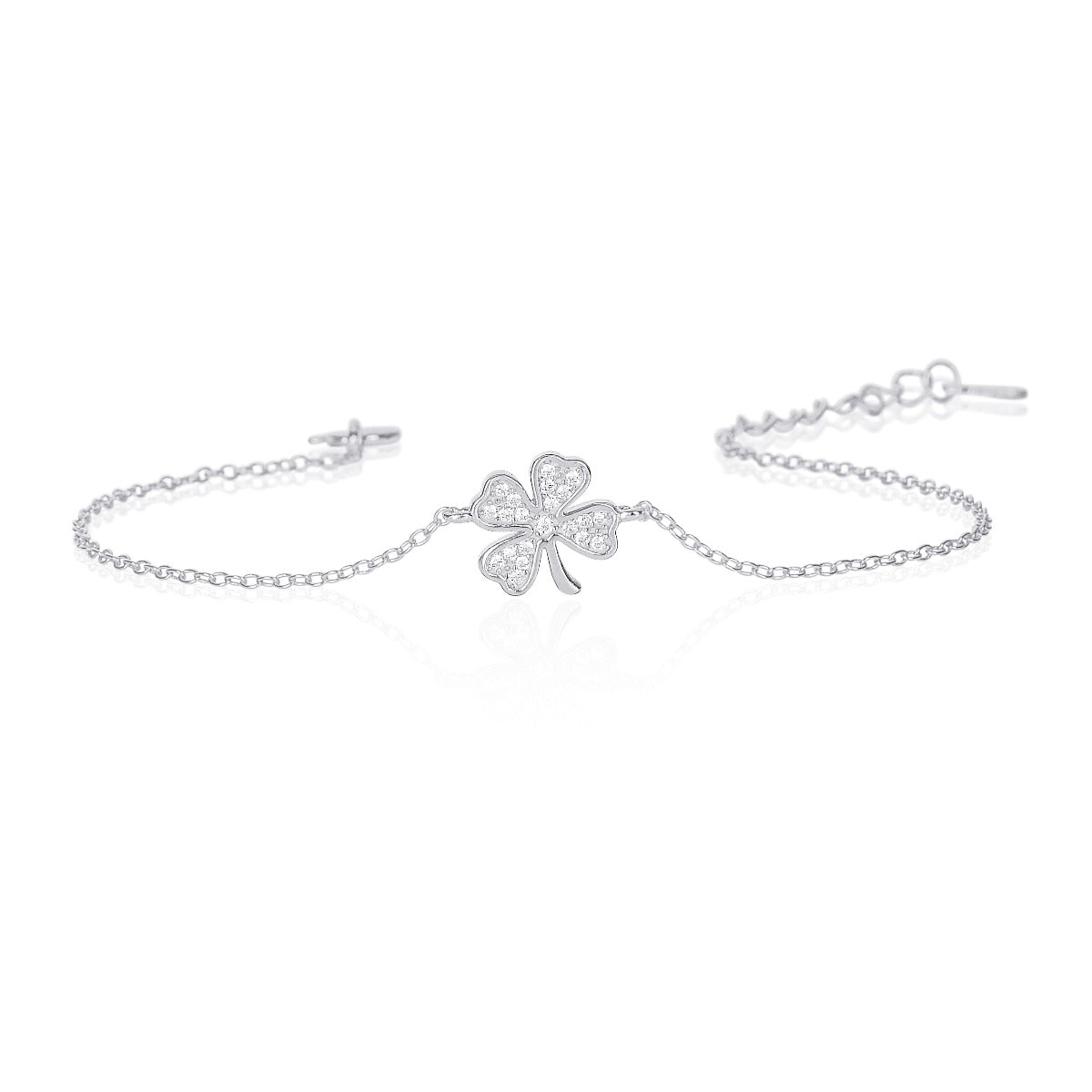 Sterling Silver 4 Leaf Clover Bracelet with Cubic Zirconia