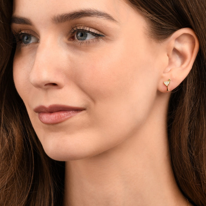 Yellow Gold Plated Sterling Silver Cocktail Earrings with Cubic Zirconia