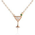 Rose Gold Plated Sterling Silver COCKTAILS GLASS Pendant Necklace with Cubic Zirconia