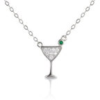 Sterling Silver COCKTAIL GLASS Pendant Necklace with Cubic Zirconia
