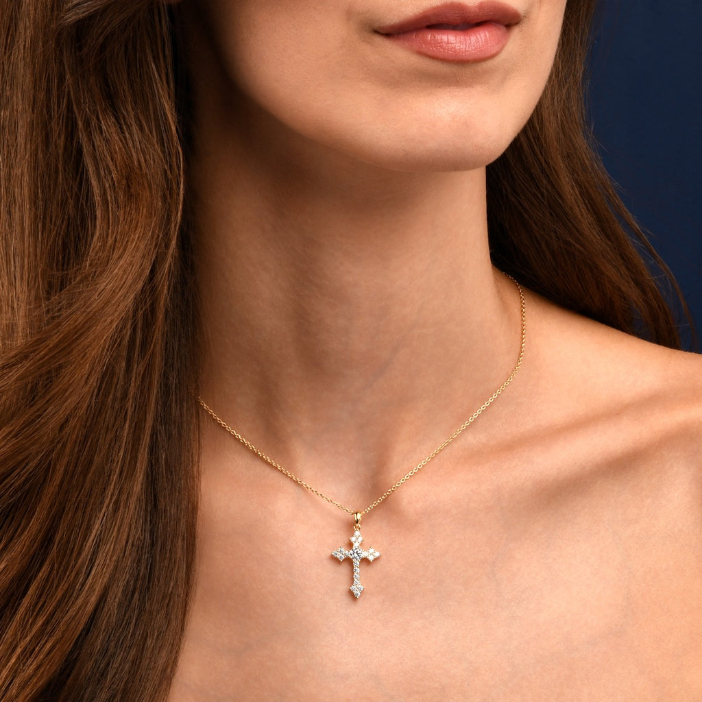 Gold Plated Sterling Silver Gothic Cross Pendant Necklace
