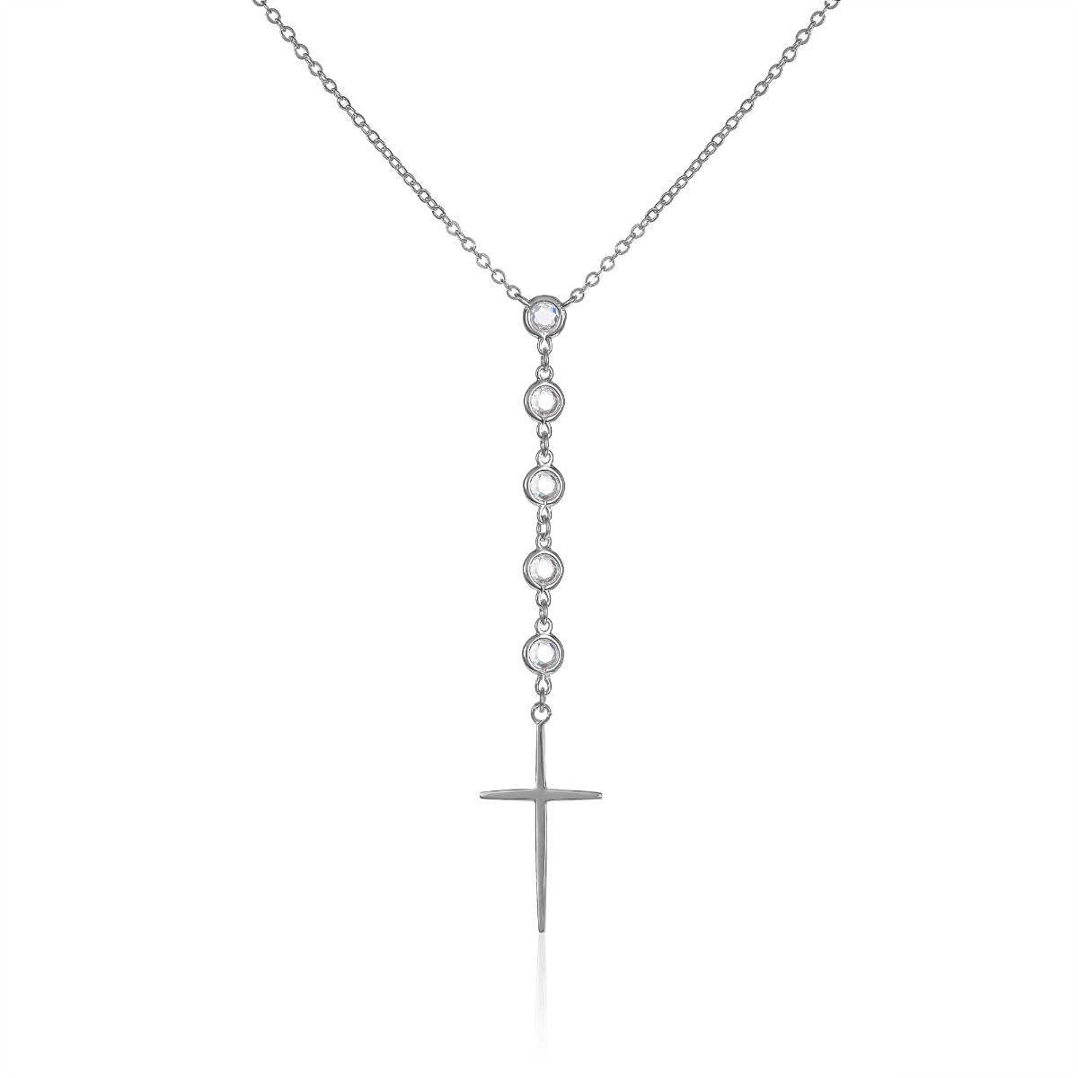 Lariat Y necklace with a hanging cross