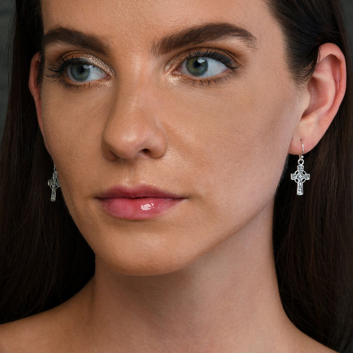 Gothic Cross Drop Earrings in 925 Sterling Silver