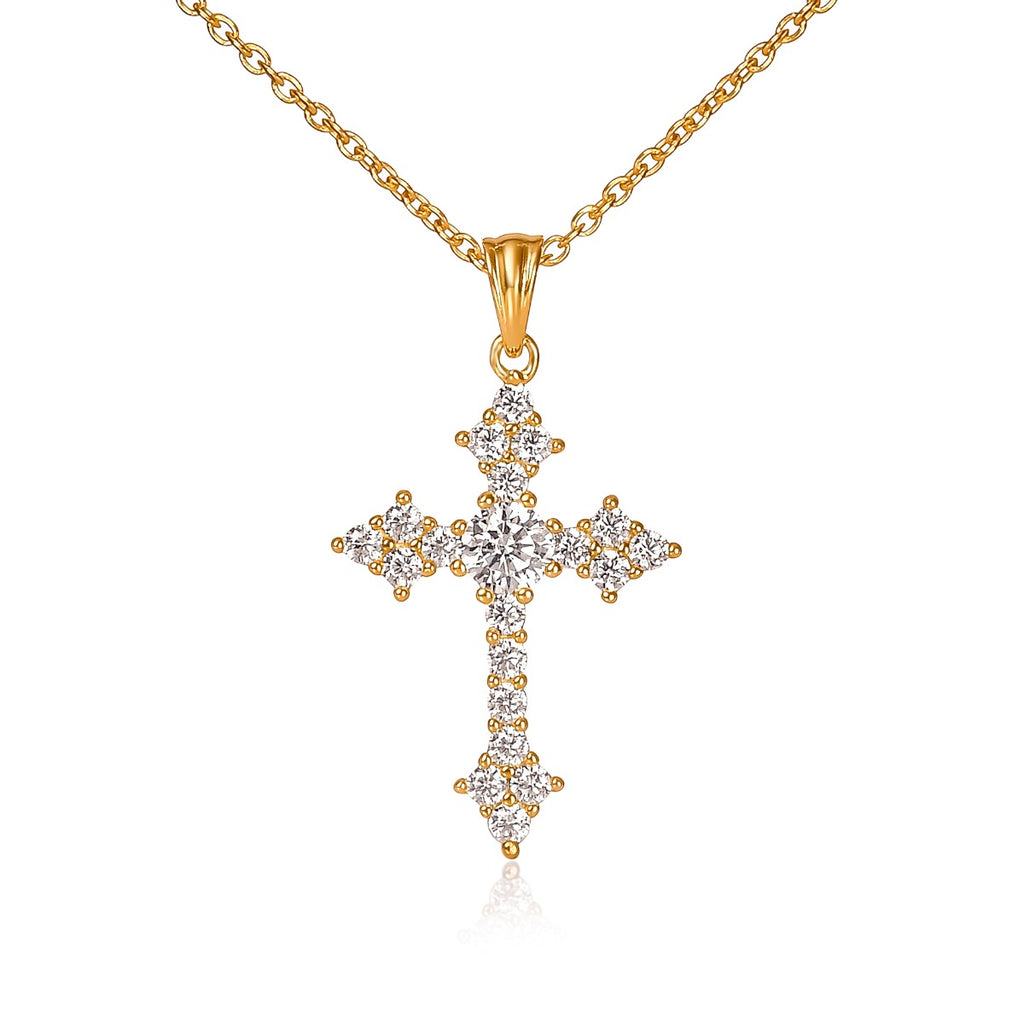 Gold Plated Sterling Silver Gothic Cross Pendant Necklace