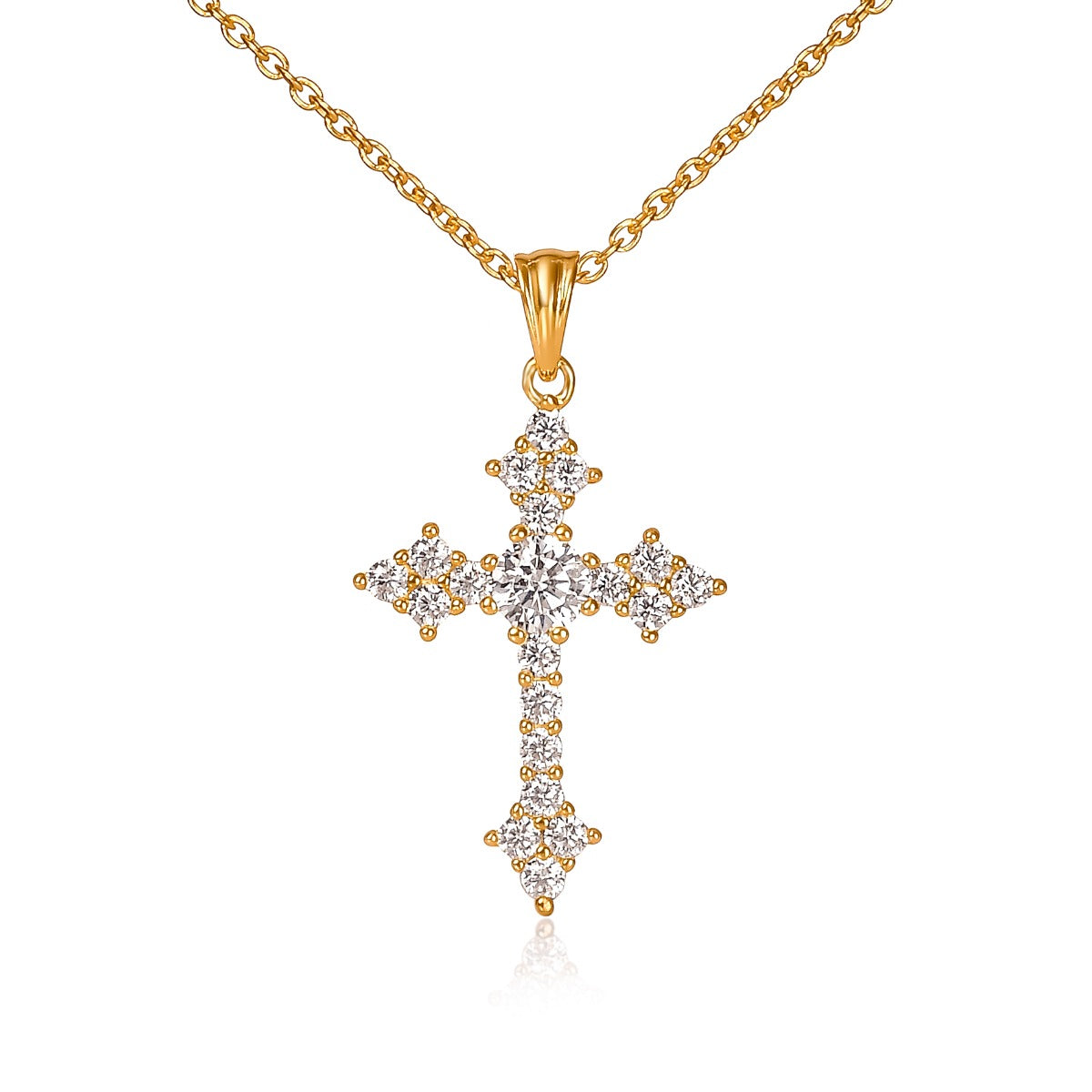 Gold Plated Sterling Silver Gothic Cross Pendant Necklace