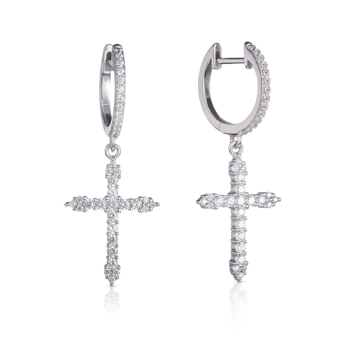 cross huggie hoops in 925 sterling silver