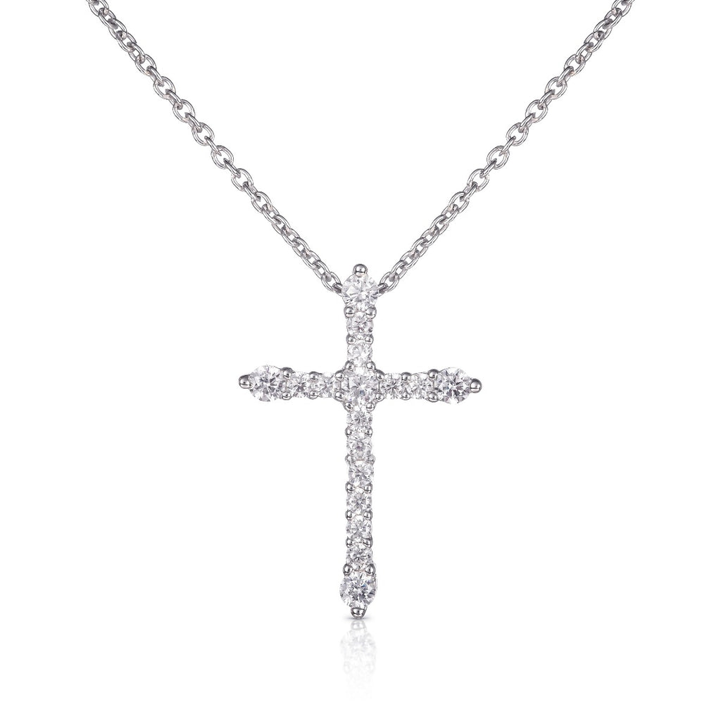 925 Sterling Silver Cross Necklace with Cubic Zirconia Stones