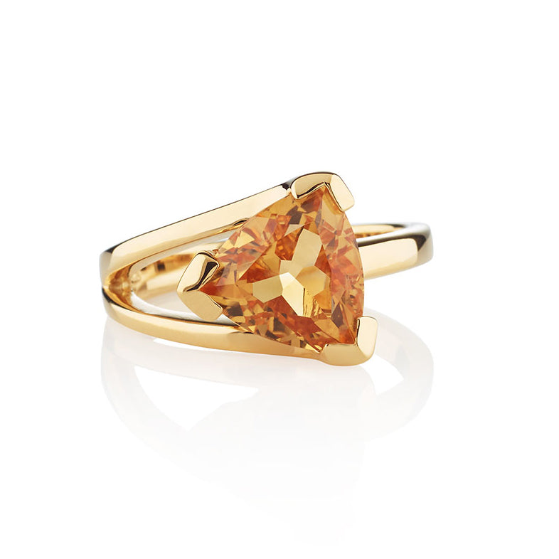 Gold Vermeil Ring with a Trillion Cut Citrine Gemstone 