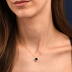 Gold Plated Sterling Silver Blue Cushion Shaped Halo Pendant Necklace