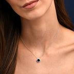 Sterling Silver Cushion Shaped Blue Halo Pendant Necklace
