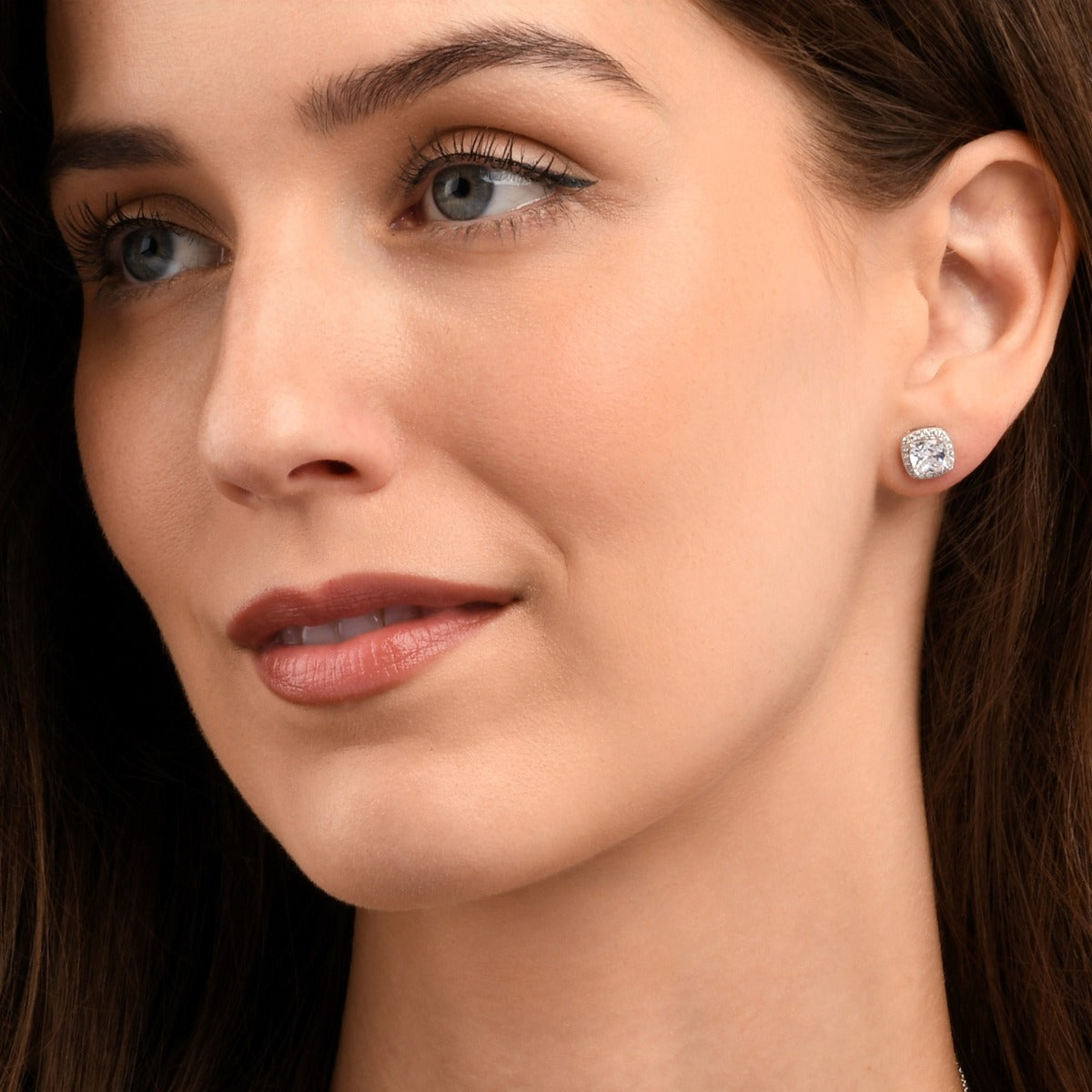 Sterling Silver Cushion Shaped Halo Stud Earrings