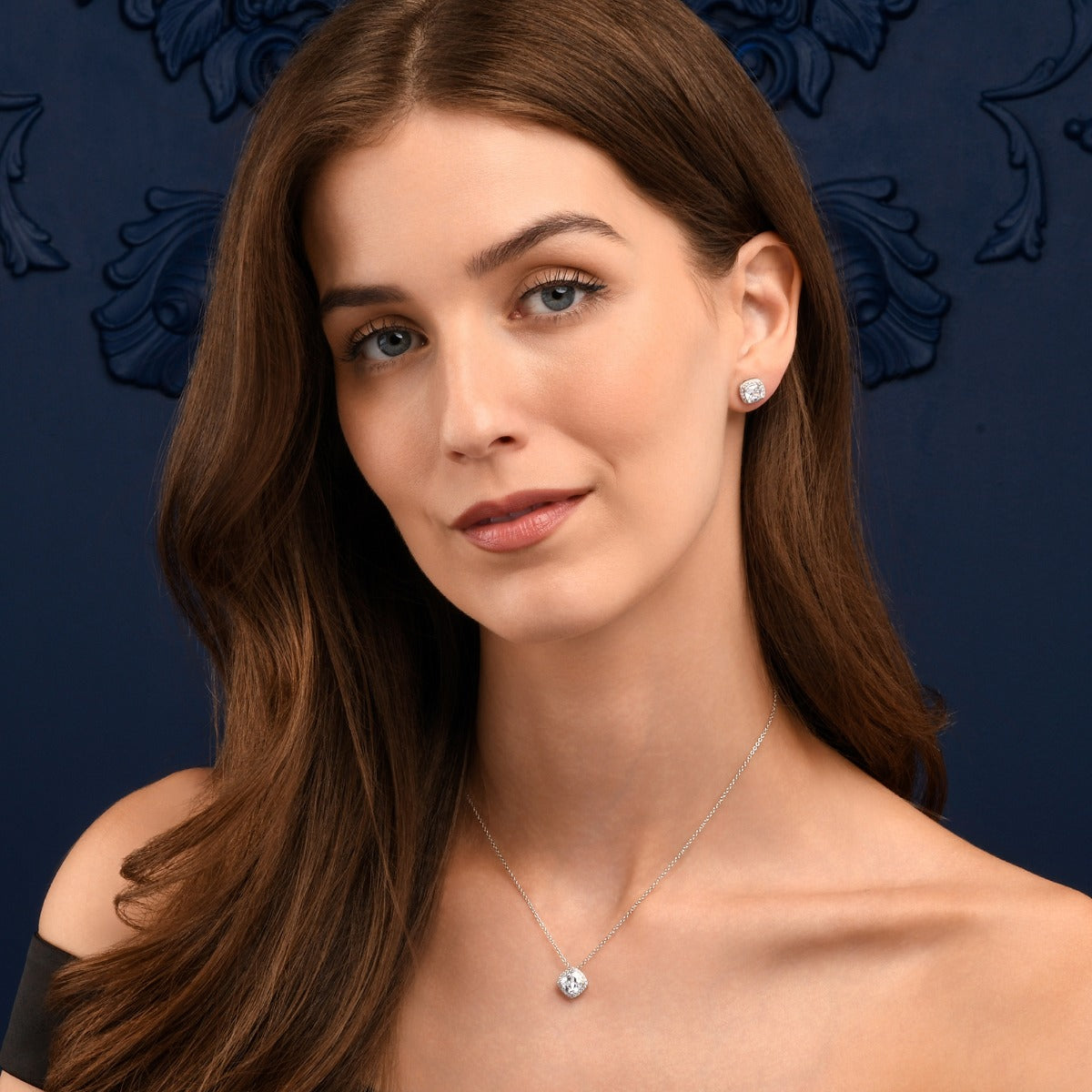 Sterling Silver Cushion Shaped Cubic Zirconia Halo Pendant Necklace