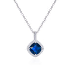 Sterling Silver Cushion Shaped Blue Pendant Necklace