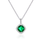 Sterling Silver Cushion Shaped Green Pendant Necklace