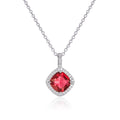 Sterling Silver Cushion Shaped Red Pendant Necklace