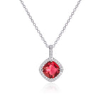 Sterling Silver Cushion Shaped Red Pendant Necklace
