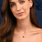Gold Plated Sterling Silver Cushion Shaped Red Halo Stud Earrings