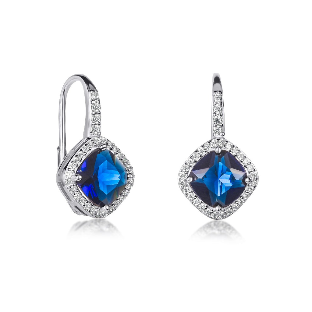 Sterling Silver Blue Cushion Shaped  Drop Earrings