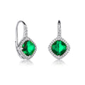 Sterling Silver Green Cushion Shaped  Drop Earrings with Leverback clasps