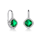 Sterling Silver Green Cushion Shaped  Drop Earrings with Leverback clasps