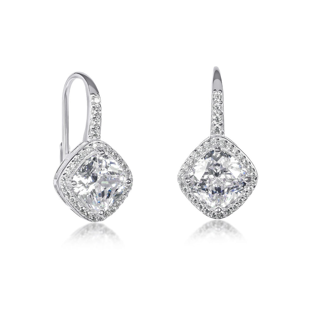 Sterling Silver Cuhion Shaped Leverback Drop Earrings