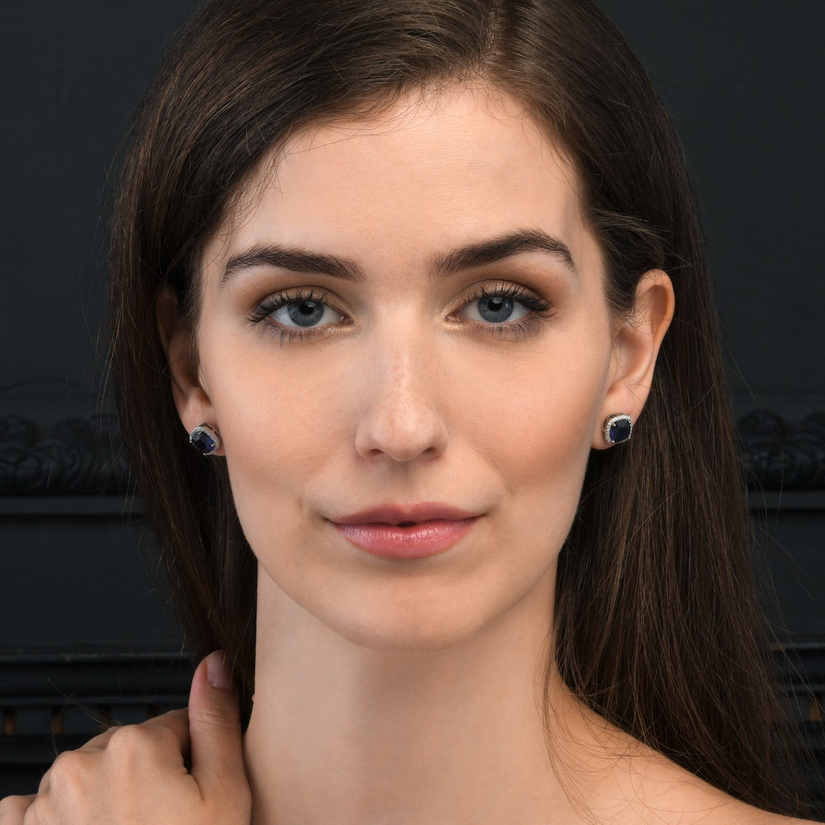 Sterling Silver Cushion Shaped Blue Stud Earrings