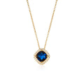 Gold Plated Sterling Silver Blue Cushion Shaped Halo Pendant Necklace