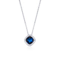Sterling Silver Cushion Shaped Blue Halo Pendant Necklace