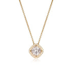 Gold Plated Sterling Silver Cushion Shaped Halo Pendant Necklace