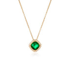 Gold Plated Sterling Silver Green Cushion Shaped Halo Pendant Necklace