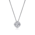 Sterling Silver Cushion Shaped Cubic Zirconia Halo Pendant Necklace