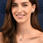 Sterling Silver Green Cushion Shaped Halo Stud Earrings
