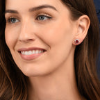 Sterling Silver Red Cushion Shaped Halo Stud Earrings