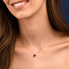 Sterling Silver Cushion Shaped Red Halo Pendant Necklace