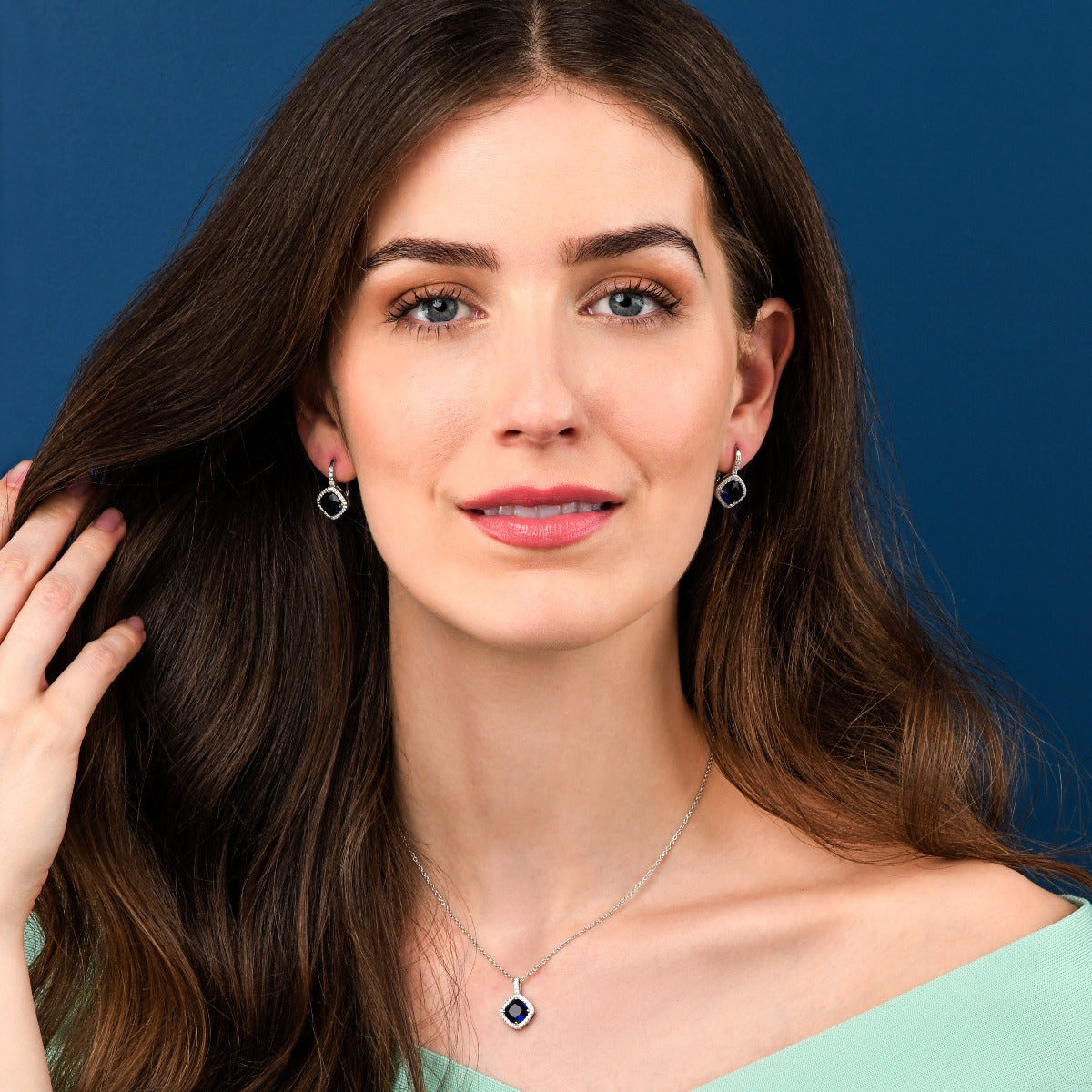 Sterling Silver Blue Cushion Shaped  Drop Earrings with Leverback clasps